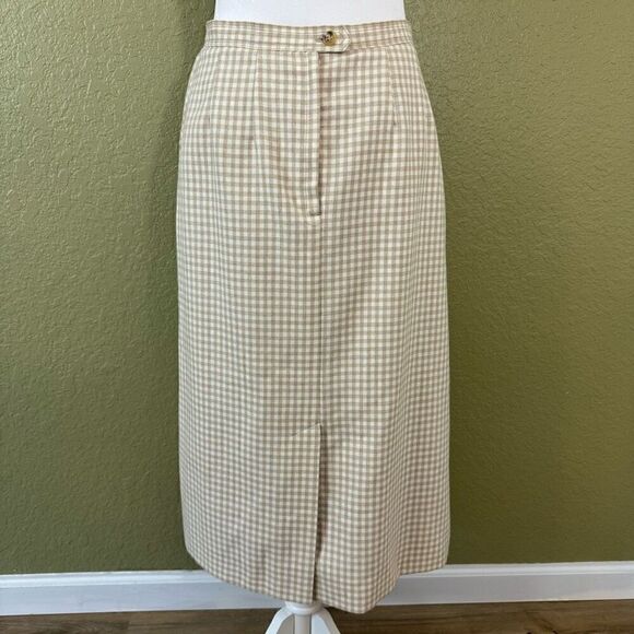 Vintage Roth Le Cover Women's 10 Gingham Plaid Midi Skirt Tan Modest Cottagecore - Picture 7 of 8